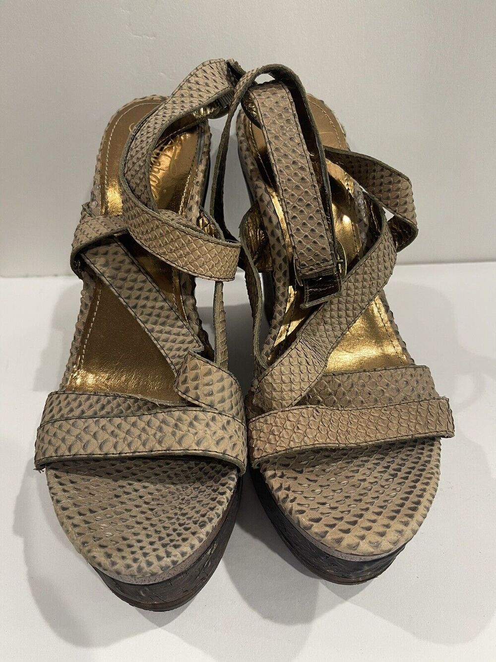 Fergie Womens Gladiator Strappy RUSHER Platform Dark Beige Tones size 10
